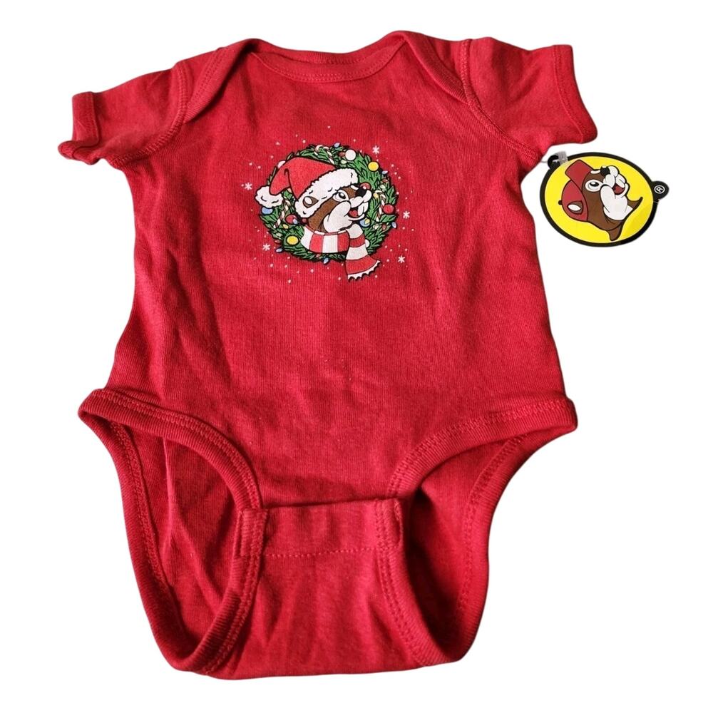 Buc-ees Christmas One Piece T-Shirt Size 6m Red "Never Calm Always Bright"‎